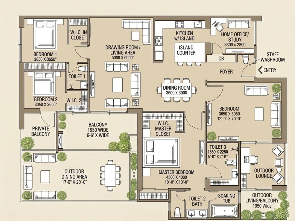 3 BHK Layout 1850 - SKA Atlantis